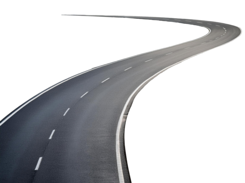 two lane asphalt road curving in distance isolated