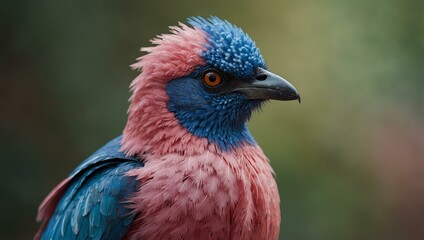 Colorful bird with pink and blue feathers.