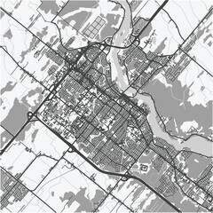 Obraz premium Map of Drummondville in Canada in grayscale. Contains layered vector with roads water, parks, etc.