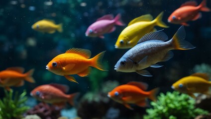 Colorful fish swimming in an aquarium.