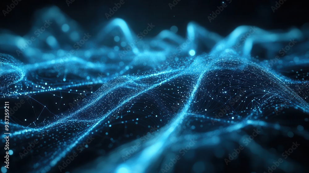 Aufkleber futuristic data stream visualized as intertwining strands of glowing blue light forming a complex 3d
