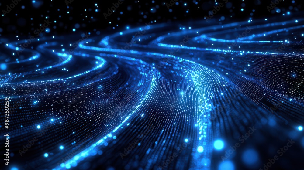 Aufkleber futuristic data stream visualized as intertwining strands of glowing blue light forming a complex 3d