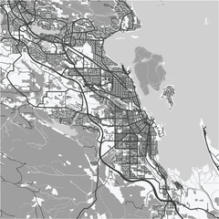 Obraz premium Map of Nanaimo in Canada in grayscale. Contains layered vector with roads water, parks, etc.