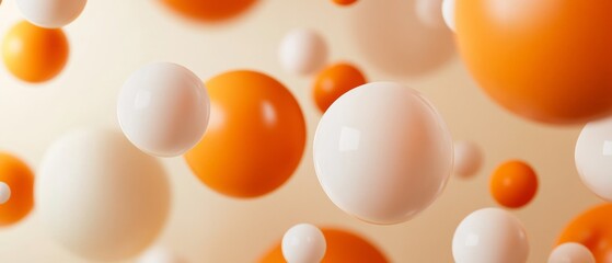 A bunch of orange and white balls are floating in the air