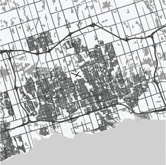 Map of Oshawa-Whitby in Canada in grayscale. Contains layered vector with roads water, parks, etc.