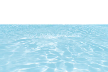 Blue water with ripples on the surface. Defocus blurred transparent blue colored clear calm water surface texture with splashes and bubbles. Water waves with shining pattern texture background.