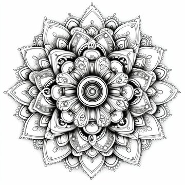 recommend clip art:  mandala coloring book page, clean line, thick lines, black and white, white background 3D