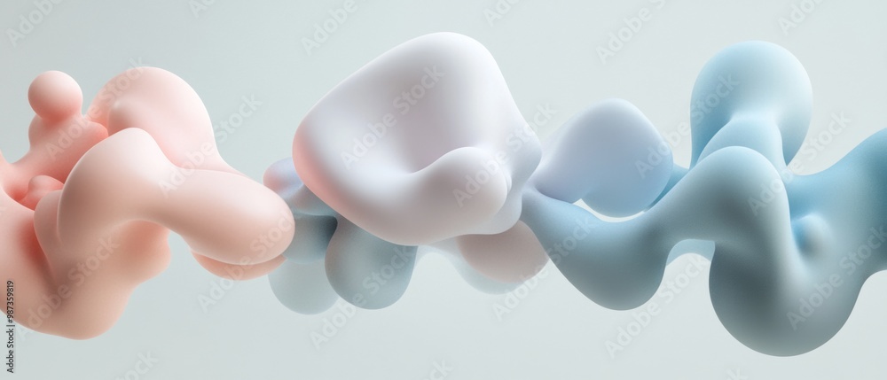 Poster a colorful, abstract image of three different colored blobs of varying sizes