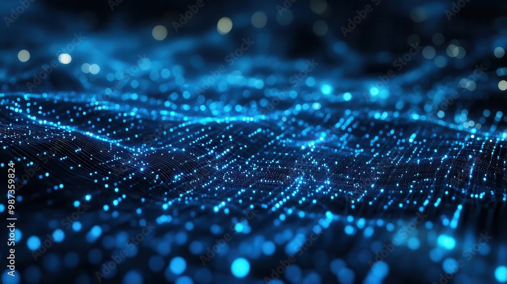 Aufkleber futuristic digital landscape with glowing blue network connections abstract representation of cybers