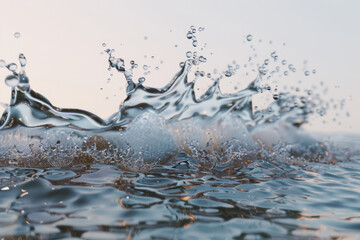 of water splashing isolated on a white background, full view in center.