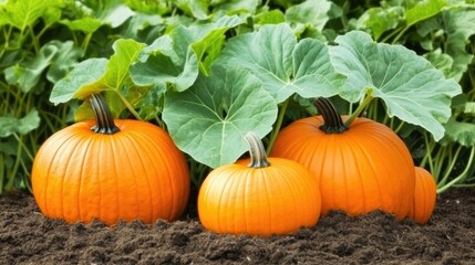 A lively pumpkin patch filled with pumpkins, cornfields, and mountains in the background
