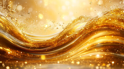 Obraz premium A stunning wave of golden liquid sparkles in the light, creating an enchanting atmosphere of luxury and elegance.