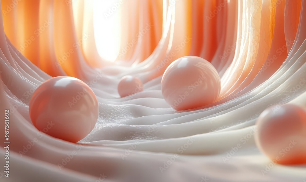 Poster abstract soft gradient spheres with orange and white background