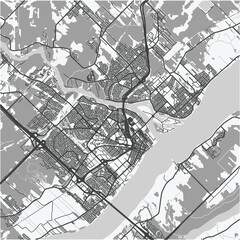 Obraz premium Map of Trois-Rivieres in Canada in grayscale. Contains layered vector with roads water, parks, etc.
