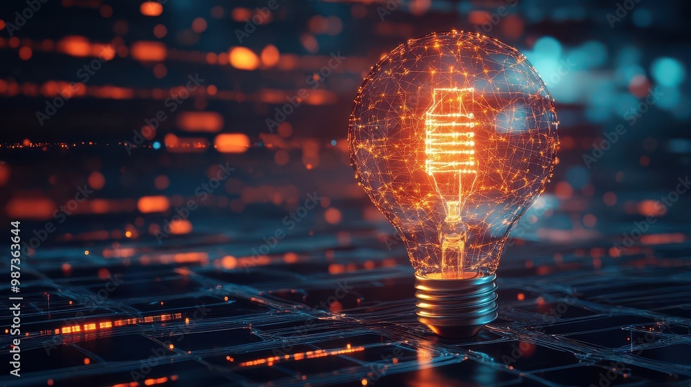 Aufkleber futuristic light bulb with complex digital network inside artificial intelligence and innovative tec
