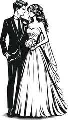 Fototapeta premium weeding husband wife, romantic couple and Kissing couple silhouette vector design.