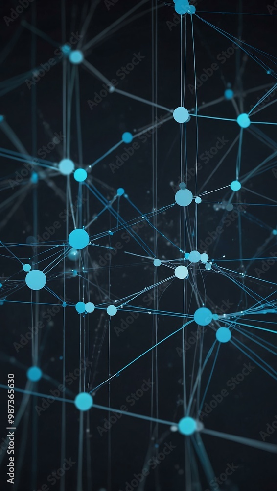 Poster data visualization with interconnected nodes in cool blue tones.
