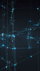 Data visualization with interconnected nodes in cool blue tones.