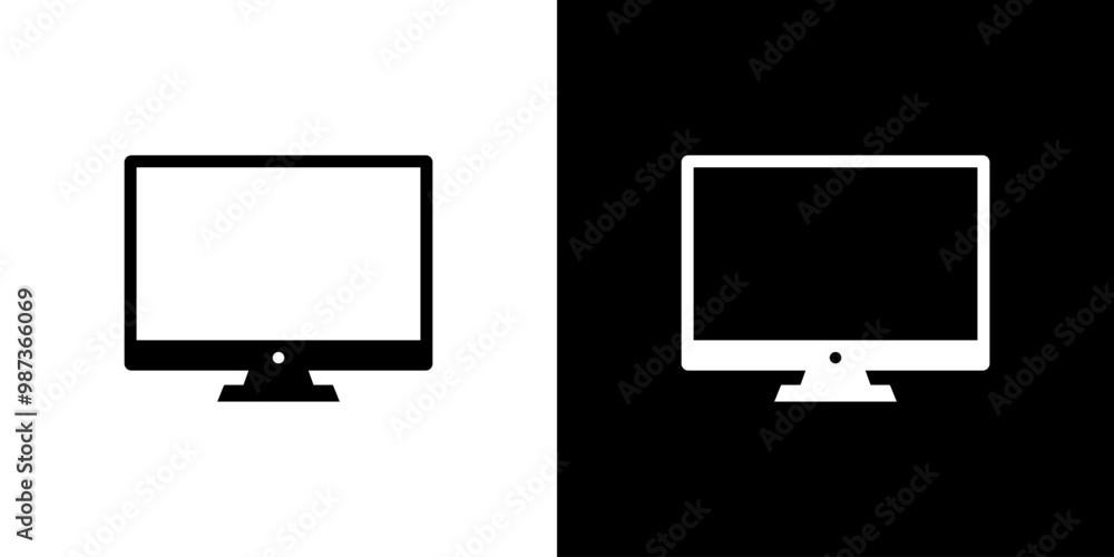 Poster monitor desktop computer icon in generic style. pc screen sign symbol