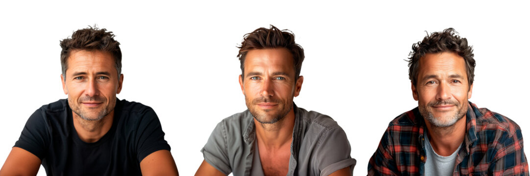 A set of European male furniture assembler isolated on white or transparent background. Close-up of furniture assembler in t-shirt. - Powered by Adobe