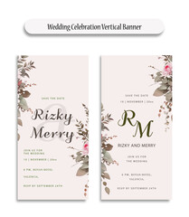 Wedding Celebration Vertical Banner with beautiful watercolor flowers