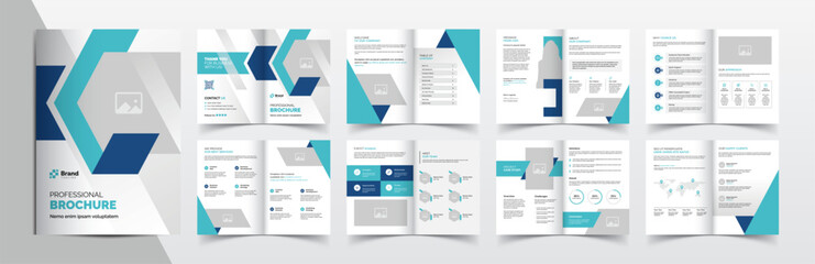 Corporate company business brochure template layout design, 16 pages brochure design with blue color accents, Simple and clean company profile
brochure template design