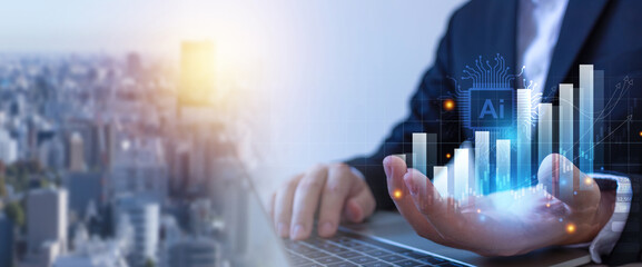 Artificial Intelligence for trading increase revenue asset and profit icon concept.Business hand...
