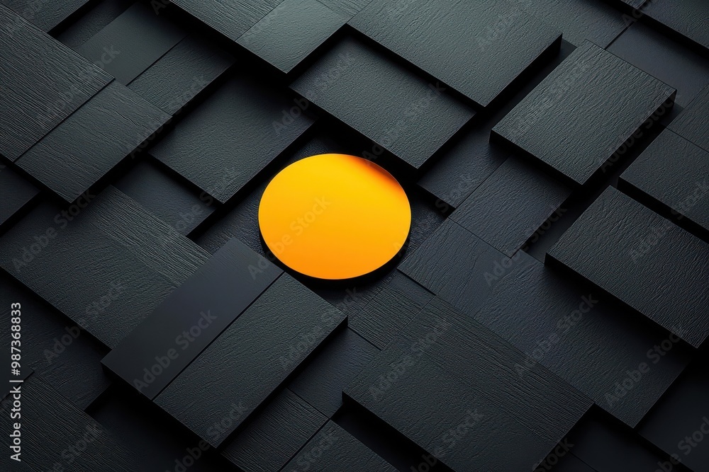 Poster modern geometric design with yellow circle on dark abstract background