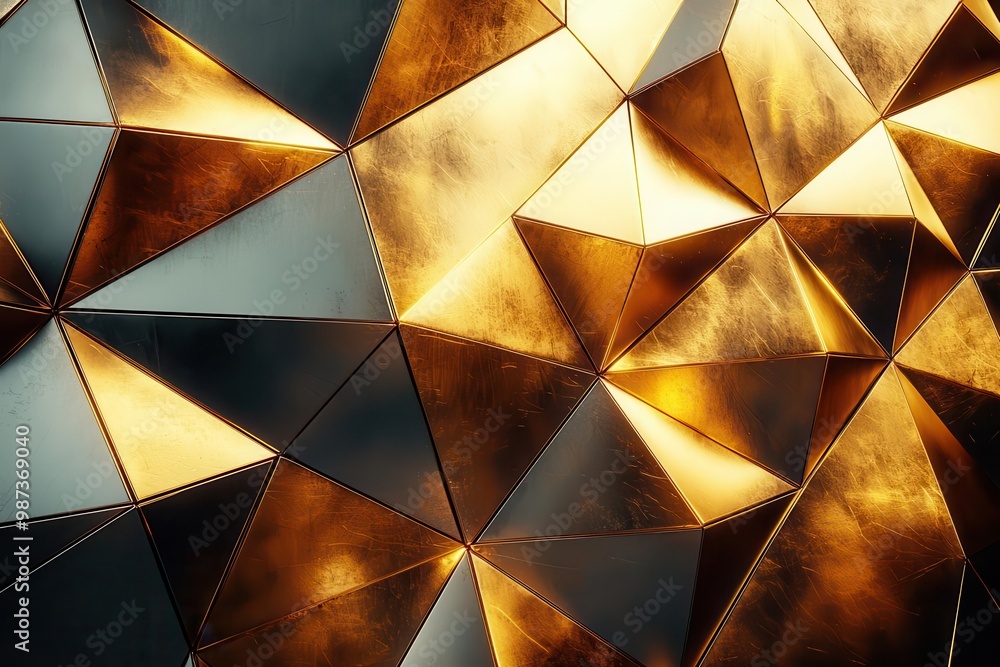 Poster abstract geometric pattern with gold and metallic tones reflection