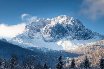 Obraz premium Mountain peak in snow, Zakopane, Poland , ai