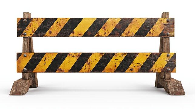 dirty construction striped barricades isolated on white background