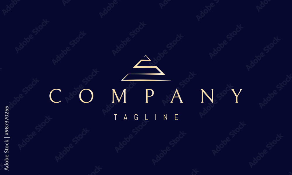 Wall mural vector golden logo with an abstract image of a mountain in a linear style.