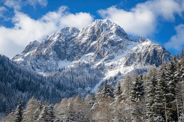 Fototapeta premium Mountain peak in snow, Zakopane, Poland , ai