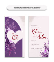 Wedding Celebration Vertical Banner with beautiful watercolor flowers