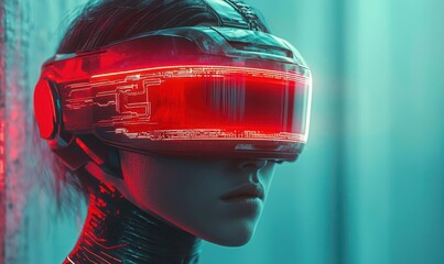Futuristic VR Headset in Blue and Red Neon Lighting