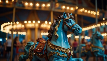 Enchanted carousel ride in an amusement park.