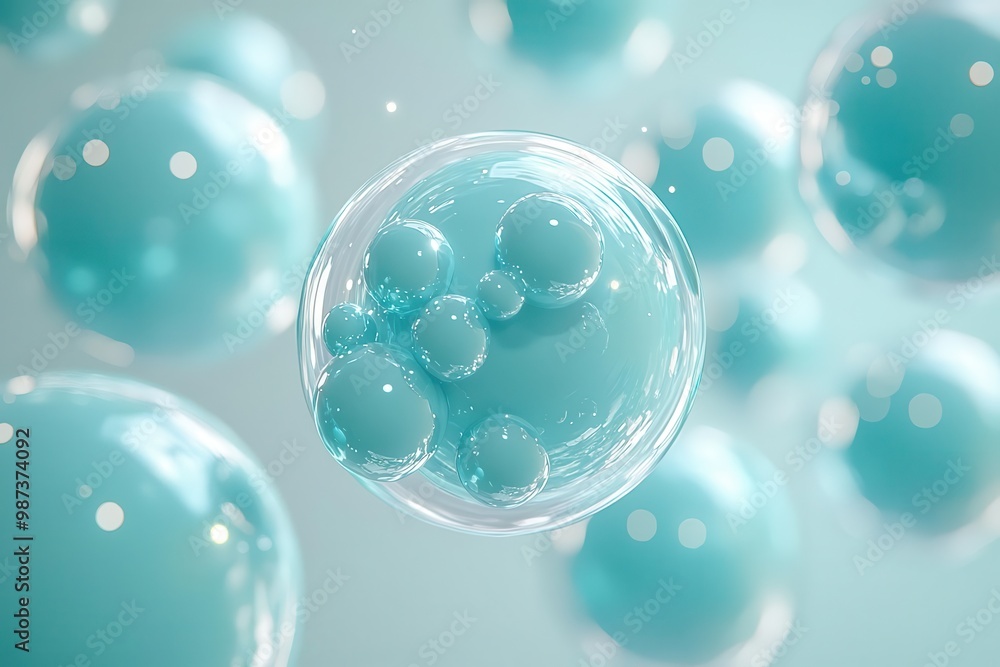 Poster abstract light blue floating bubbles with soft glow effect