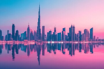 Fototapeta premium Dubai Marina boat ride views, where the glittering cityscape of downtown Dubai