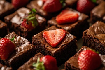 Brownies with strawberries background, ai