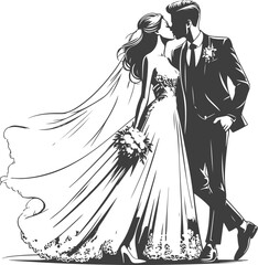 wedding husband wife, romantic couple, and Kissing couple silhouette vector design.