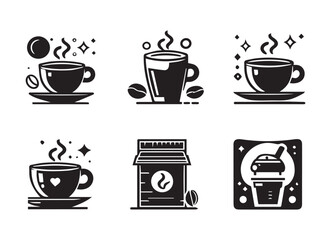 Coffee icons set. Coffee cup, coffee beans, espresso, latte, cappuccino. Vector illustration
