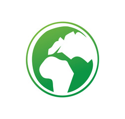 Green earth logo icon. World map green