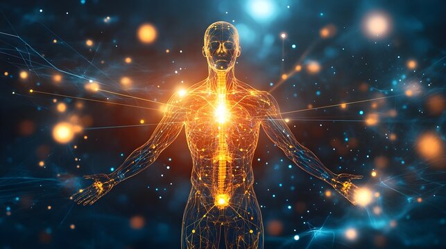Human anatomy with glowing energy model