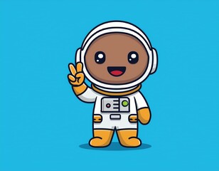 Cute Astronaut With Hand Peace Cartoon