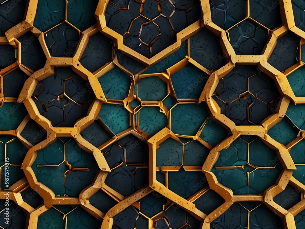 Poster geometric pattern of interlocking hexagons.