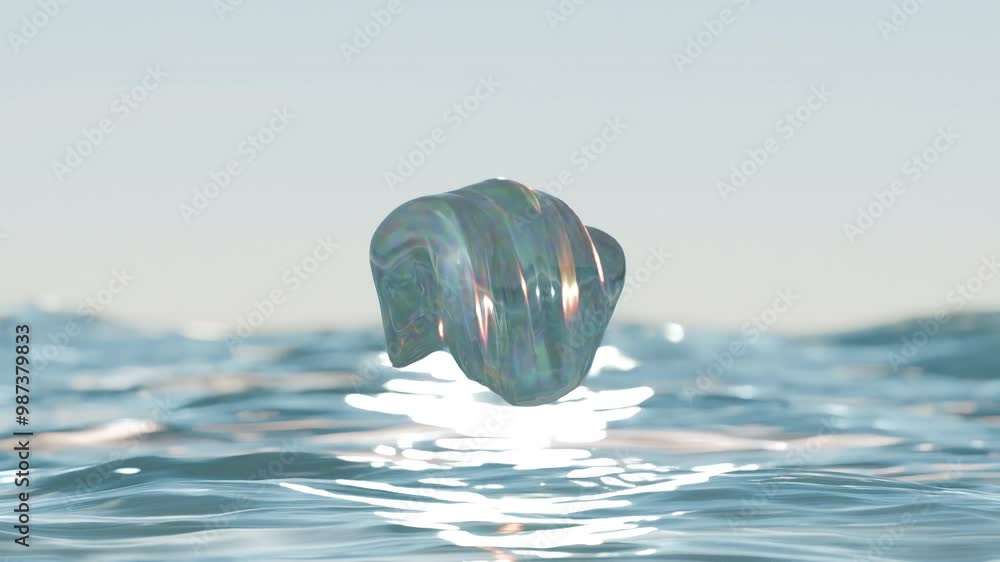 Poster abstract glass shape floating above water, seamless loop background