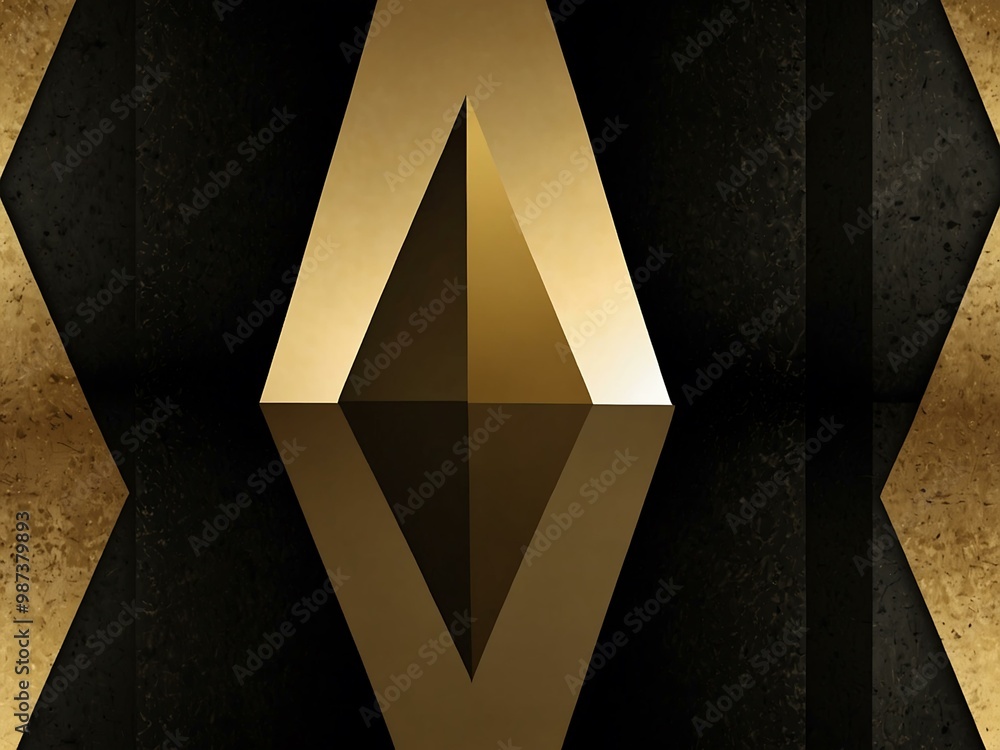 Poster geometric triangular pattern in contrasting black and gold.