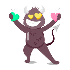 Devil love sticker in cartoon style

