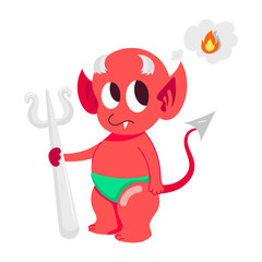 evil, thought, fire, devil, demon, monster, scary, cartoon, character, mascot, comic, flat, vector, sticker

