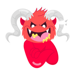 Demon laugh sticker in cartoon style 


